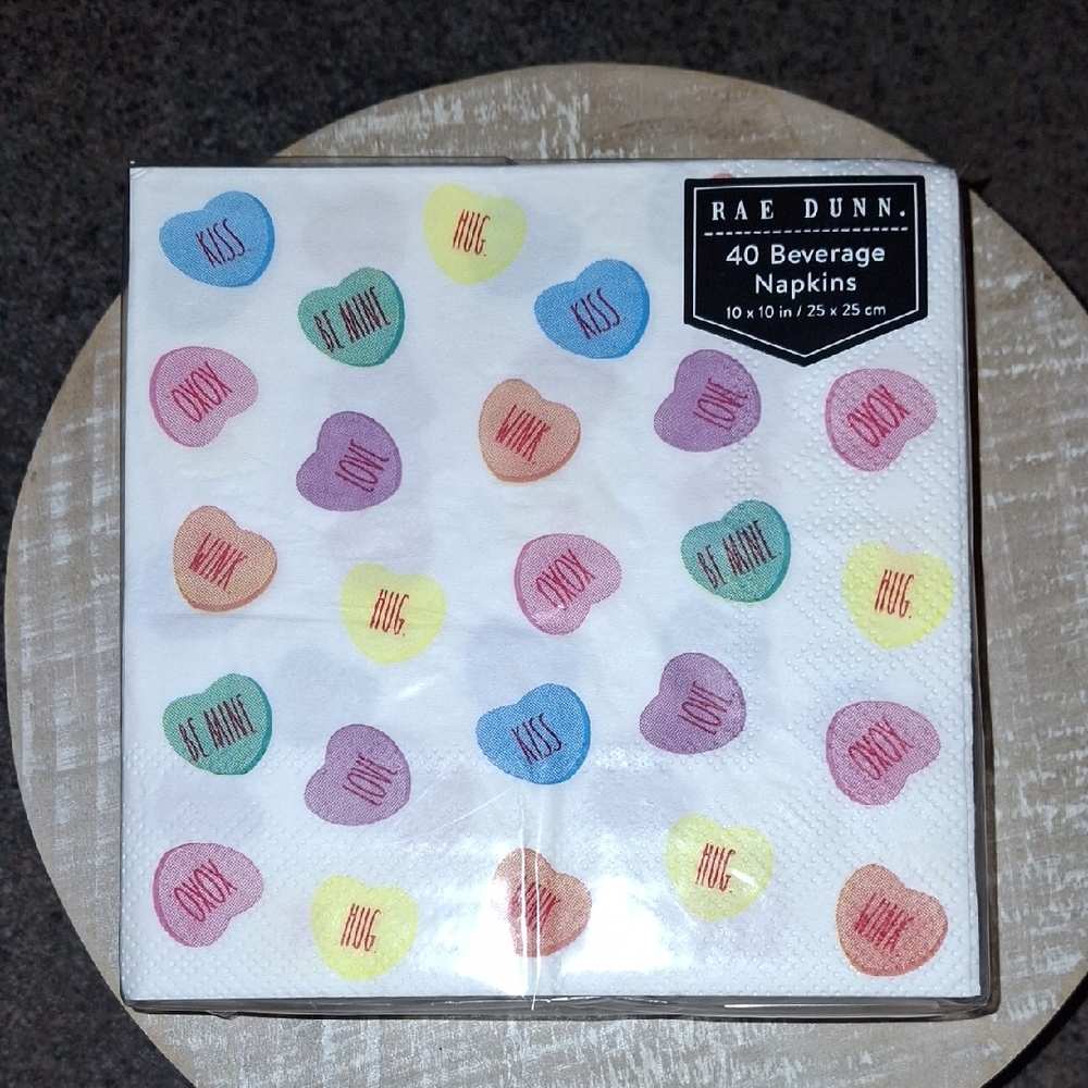 NEW! Rae Dunn Sweetheart Candy Hearts Beverage Napkins - Multicolor